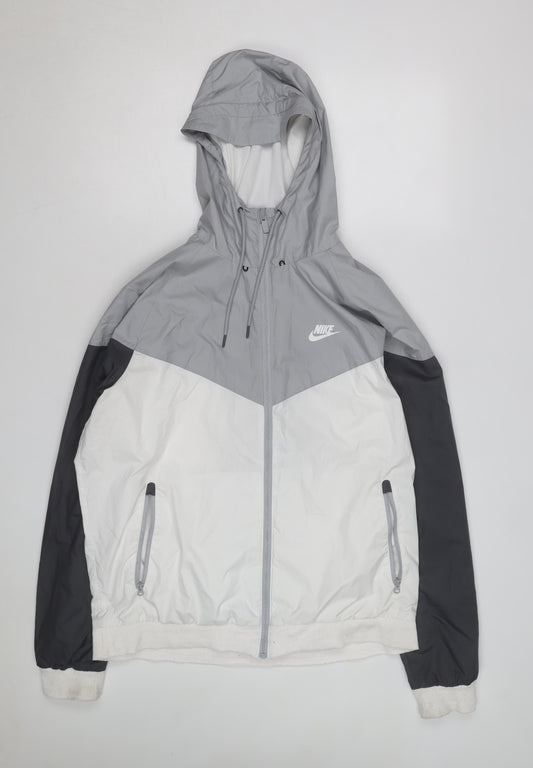 Nike Men's Grey Colourblock Full Zip Hooded Windbreaker Jacket Size L