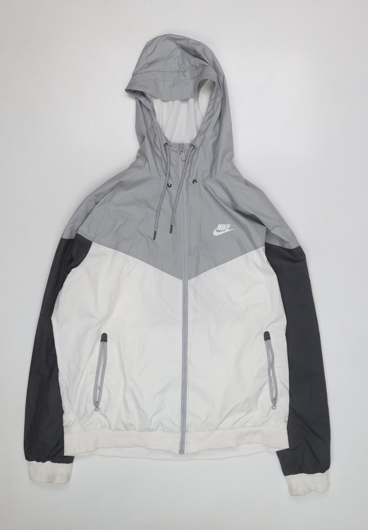 Nike Men's Grey Colourblock Full Zip Hooded Windbreaker Jacket Size L