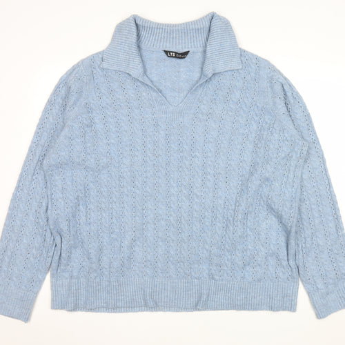 LTS Womens Blue Cable Knit Collared Pullover Jumper Size 22-24