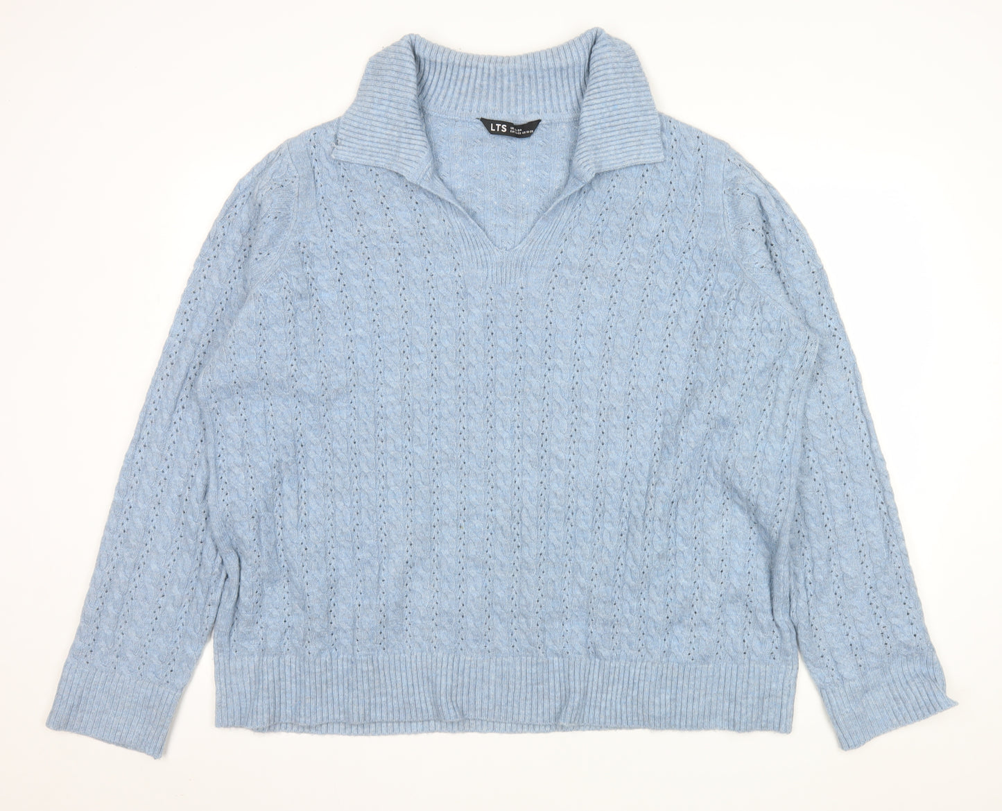 LTS Womens Blue Cable Knit Collared Pullover Jumper Size 22-24