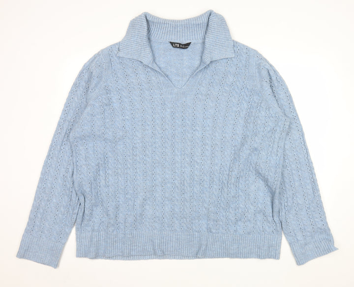 LTS Womens Blue Cable Knit Collared Pullover Jumper Size 22-24