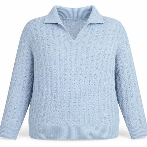 LTS Womens Blue Cable Knit Collared Pullover Jumper Size 22-24