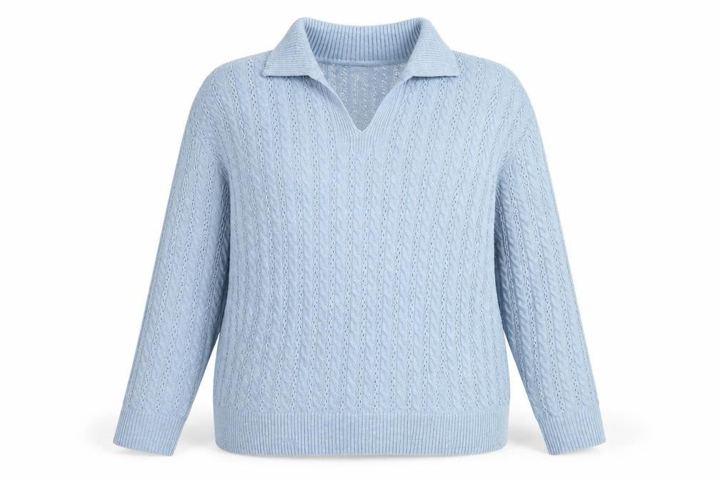 LTS Womens Blue Cable Knit Collared Pullover Jumper Size 22-24