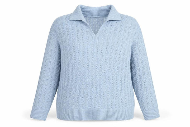 LTS Womens Blue Cable Knit Collared Pullover Jumper Size 22-24