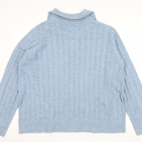 LTS Womens Blue Cable Knit Collared Pullover Jumper Size 22-24