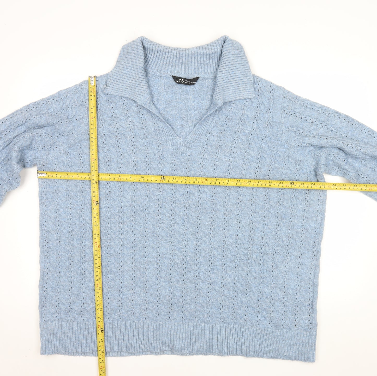 LTS Womens Blue Cable Knit Collared Pullover Jumper Size 22-24