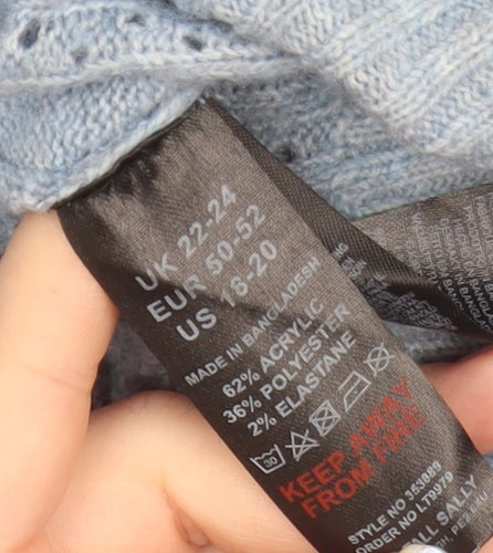 LTS Womens Blue Cable Knit Collared Pullover Jumper Size 22-24