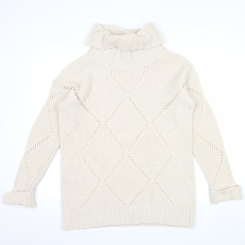 Gharani Strok Women’s Ivory Roll Neck Wool Cashmere Knit Jumper Size 16