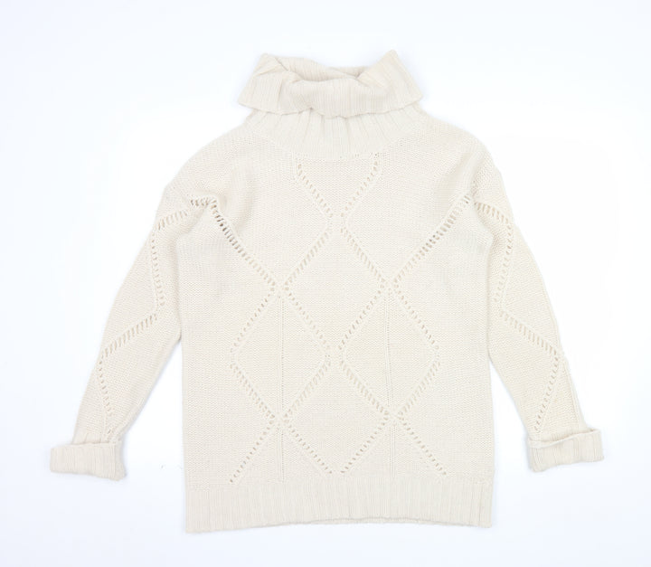 Gharani Strok Women’s Ivory Roll Neck Wool Cashmere Knit Jumper Size 16