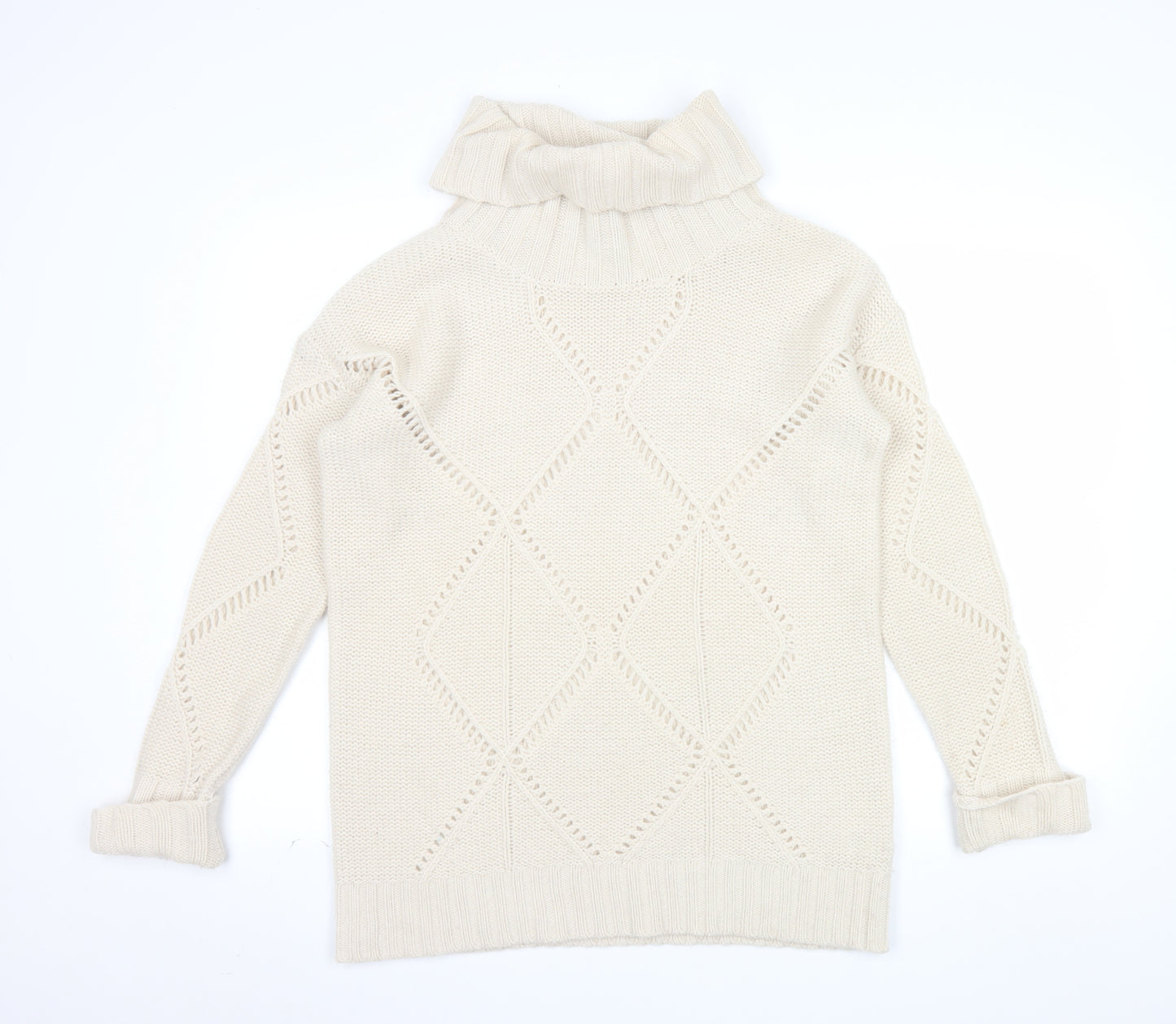 Gharani Strok Women’s Ivory Roll Neck Wool Cashmere Knit Jumper Size 16