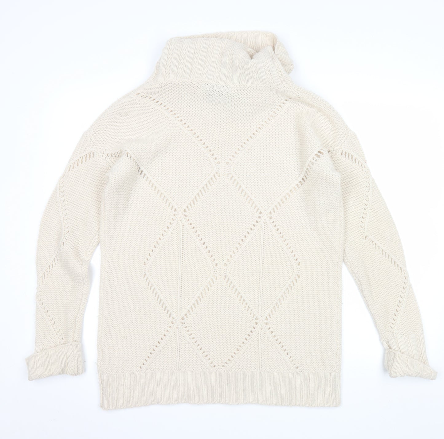 Gharani Strok Women’s Ivory Roll Neck Wool Cashmere Knit Jumper Size 16