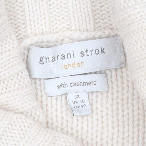 Gharani Strok Women’s Ivory Roll Neck Wool Cashmere Knit Jumper Size 16