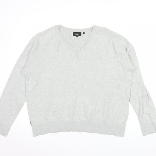 Superdry Womens Grey V-Neck Relaxed Cotton Jumper Size 14