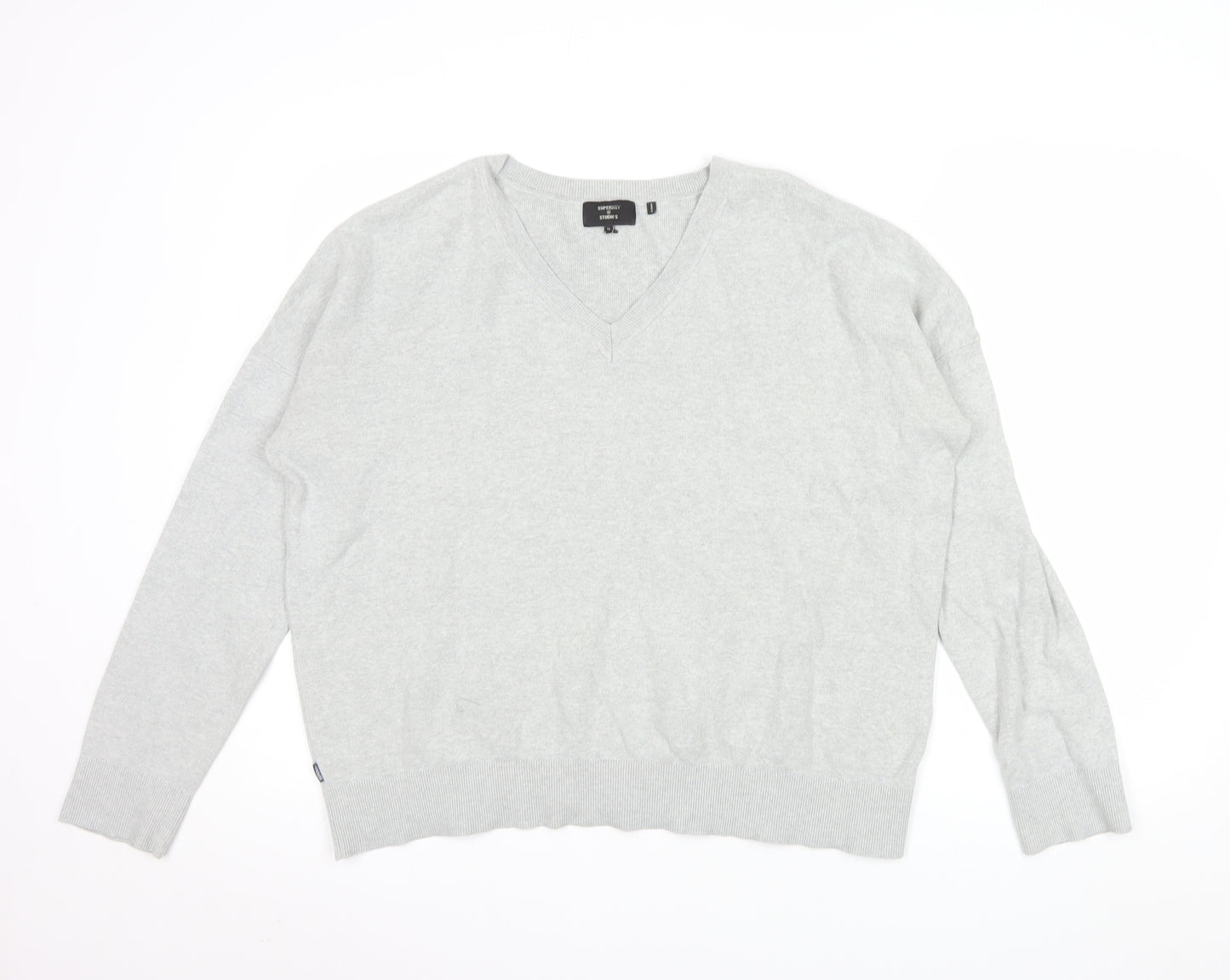 Superdry Womens Grey V-Neck Relaxed Cotton Jumper Size 14