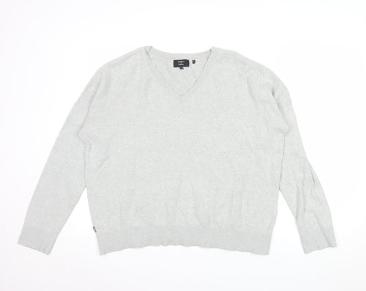 Superdry Womens Grey V-Neck Relaxed Cotton Jumper Size 14