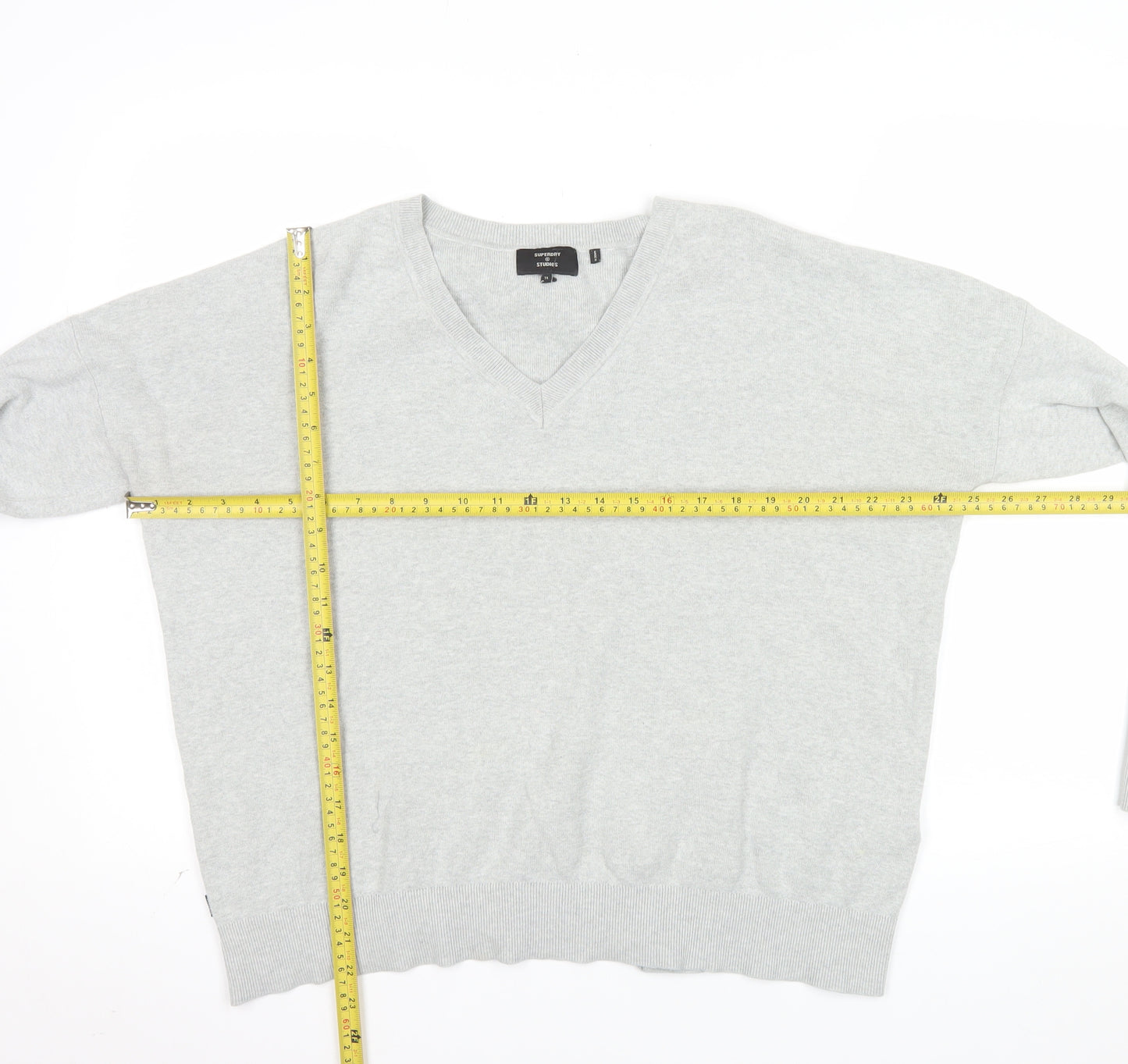 Superdry Womens Grey V-Neck Relaxed Cotton Jumper Size 14