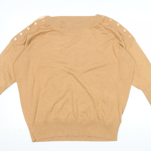 Monsoon Women’s Beige Button Shoulder Crew Neck Pullover Jumper Size L