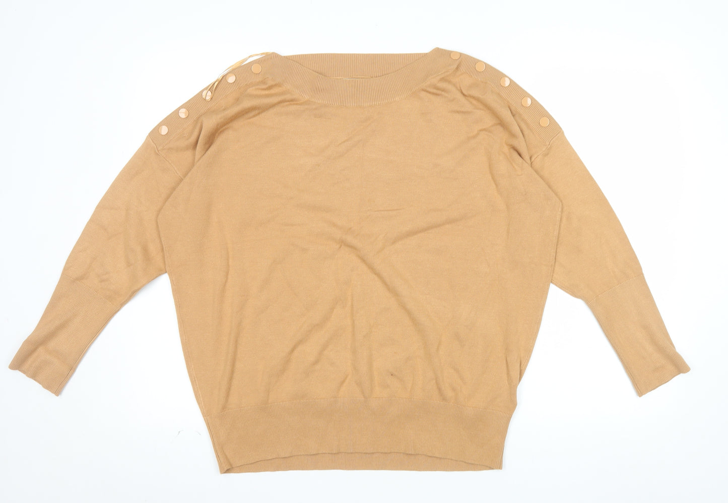 Monsoon Women’s Beige Button Shoulder Crew Neck Pullover Jumper Size L