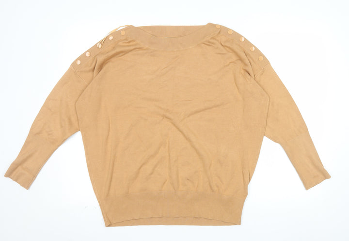Monsoon Women’s Beige Button Shoulder Crew Neck Pullover Jumper Size L