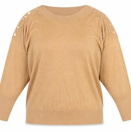 Monsoon Women’s Beige Button Shoulder Crew Neck Pullover Jumper Size L