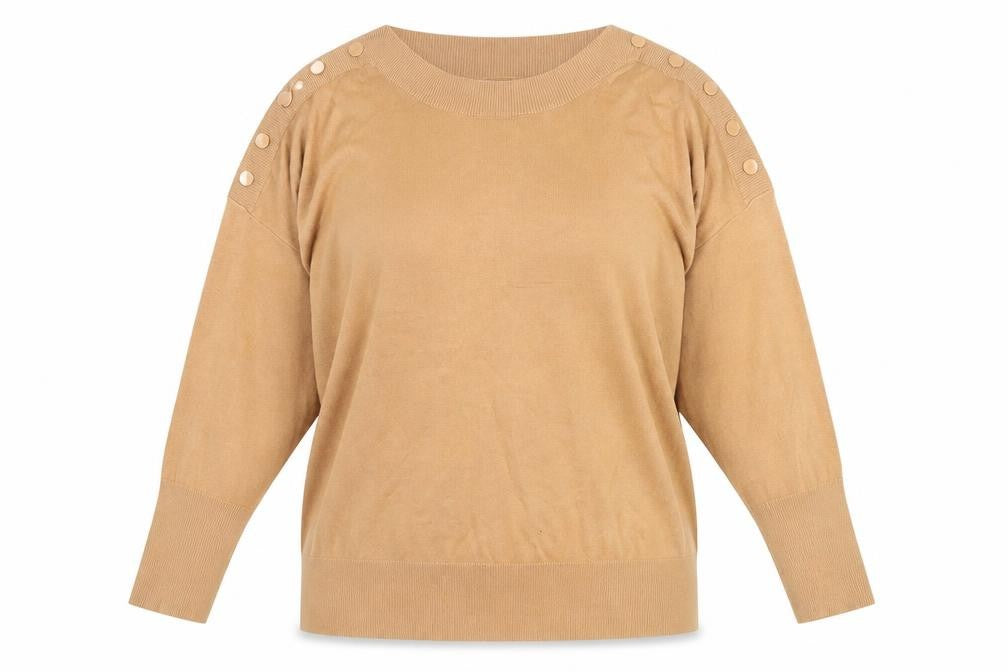 Monsoon Women’s Beige Button Shoulder Crew Neck Pullover Jumper Size L