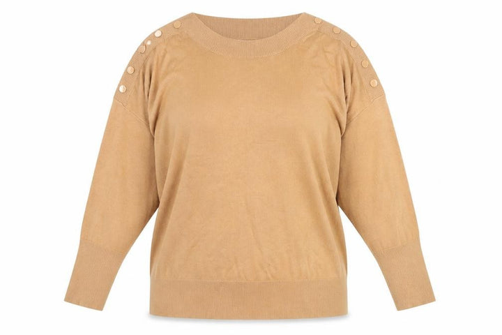 Monsoon Women’s Beige Button Shoulder Crew Neck Pullover Jumper Size L