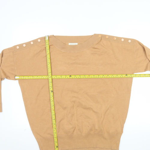 Monsoon Women’s Beige Button Shoulder Crew Neck Pullover Jumper Size L