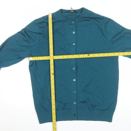 Uniqlo Women's Green Lambswool Cardigan M Crew Neck