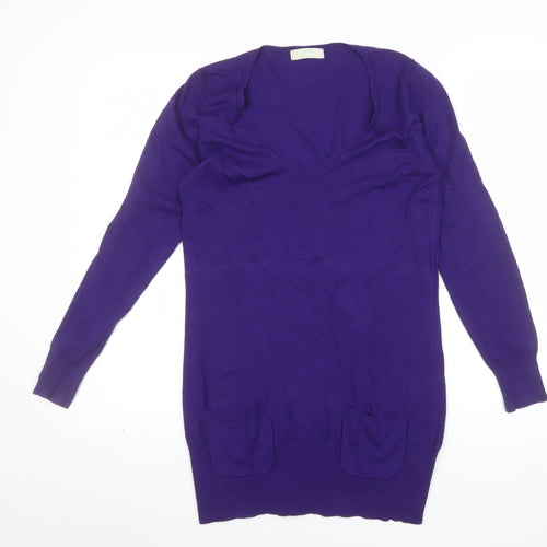 Marks and Spencer Women's Bright Purple V-Neck Long Sleeve Tunic Jumper Size 12