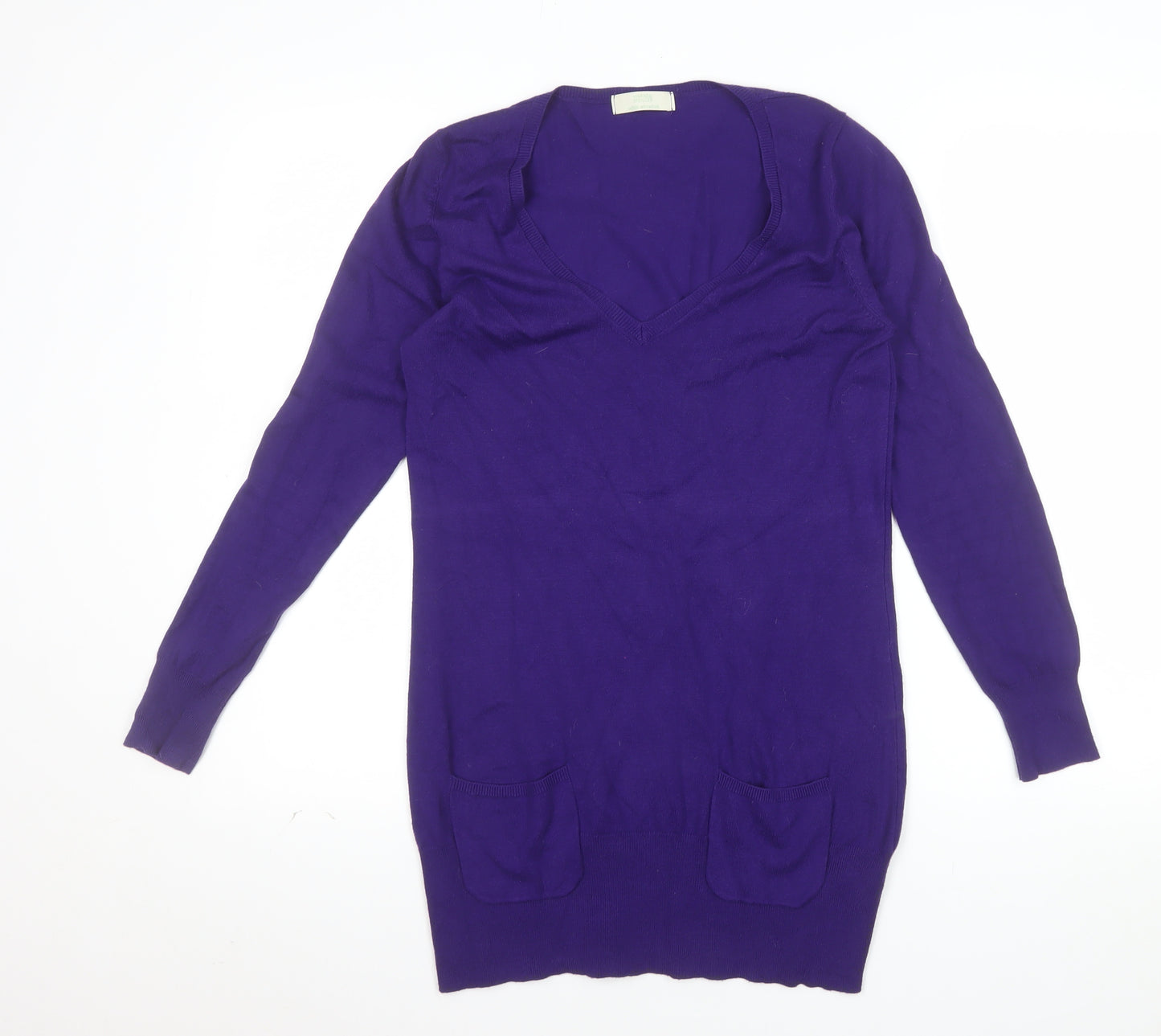 Marks and Spencer Women's Bright Purple V-Neck Long Sleeve Tunic Jumper Size 12