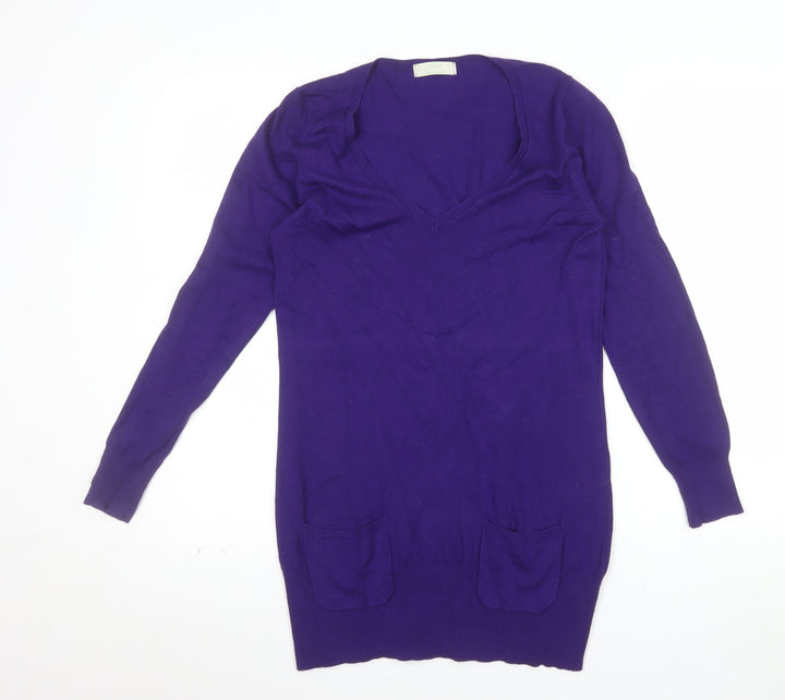 Marks and Spencer Women's Bright Purple V-Neck Long Sleeve Tunic Jumper Size 12