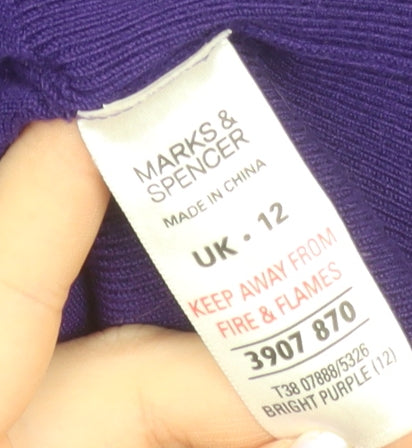 Marks and Spencer Women's Bright Purple V-Neck Long Sleeve Tunic Jumper Size 12