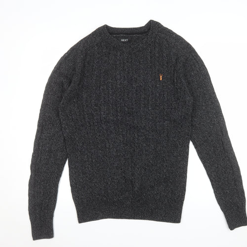 Next Men's Grey Cotton Cable-Knit Crew Neck Jumper L