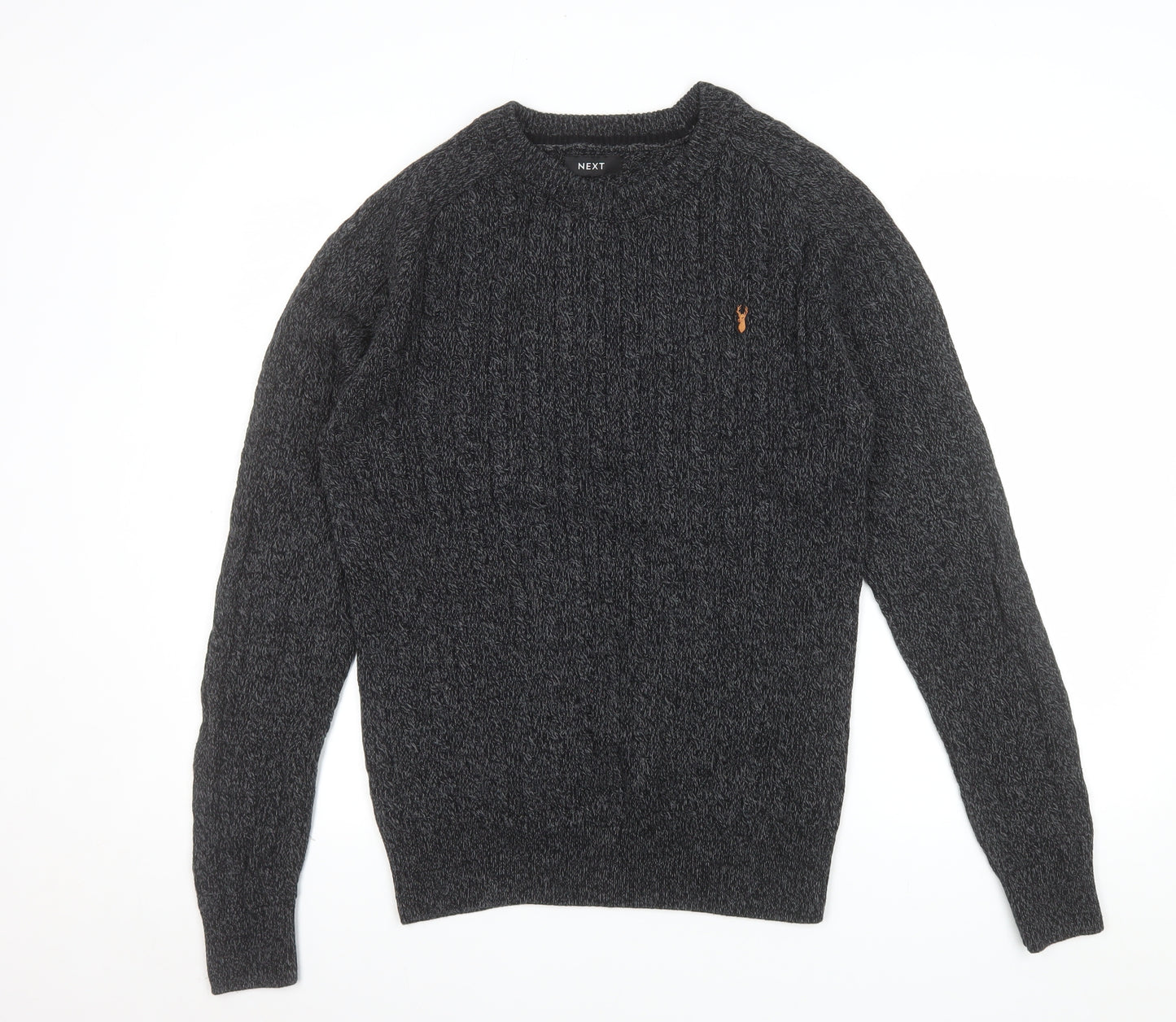 Next Men's Grey Cotton Cable-Knit Crew Neck Jumper L
