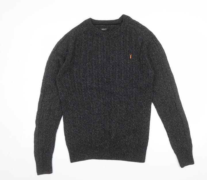 Next Men's Grey Cotton Cable-Knit Crew Neck Jumper L