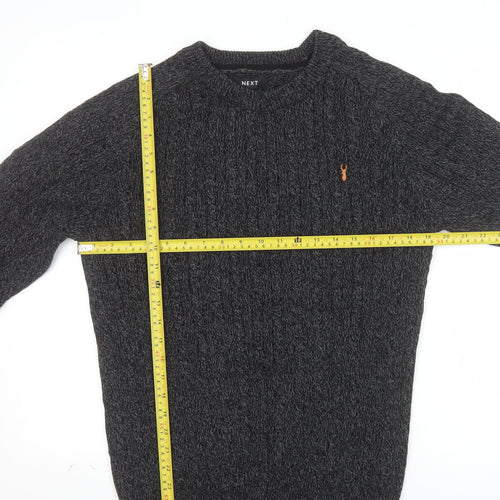 Next Men's Grey Cotton Cable-Knit Crew Neck Jumper L