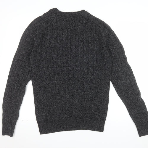 Next Men's Grey Cotton Cable-Knit Crew Neck Jumper L