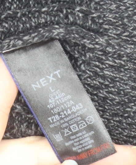 Next Men's Grey Cotton Cable-Knit Crew Neck Jumper L