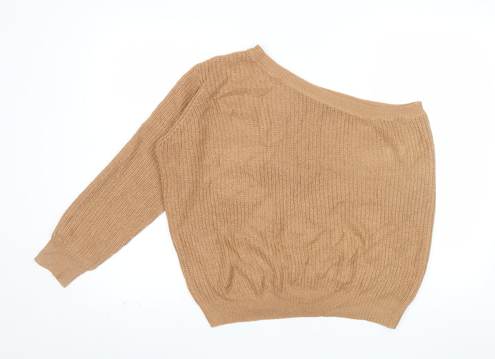 Nasty Gal Women’s Beige Asymmetrical Knit Jumper Size S