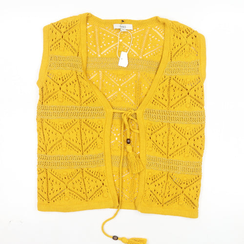 Marks and Spencer Women’s Yellow Open-Knit Crochet Tasselled Vest XS