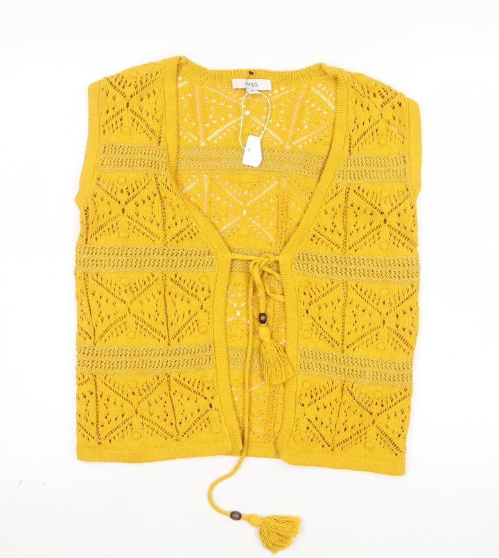 Marks and Spencer Women’s Yellow Open-Knit Crochet Tasselled Vest XS