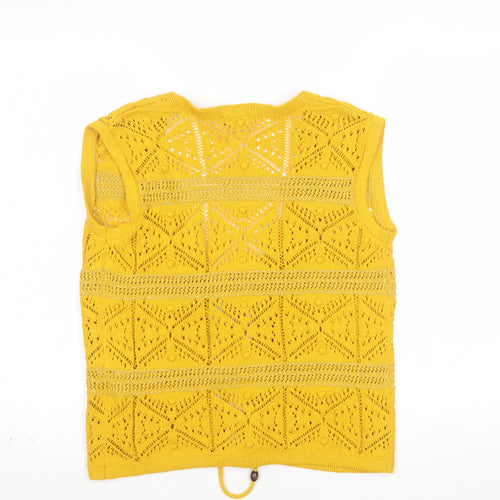 Marks and Spencer Women’s Yellow Open-Knit Crochet Tasselled Vest XS