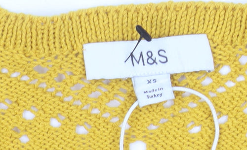 Marks and Spencer Women’s Yellow Open-Knit Crochet Tasselled Vest XS