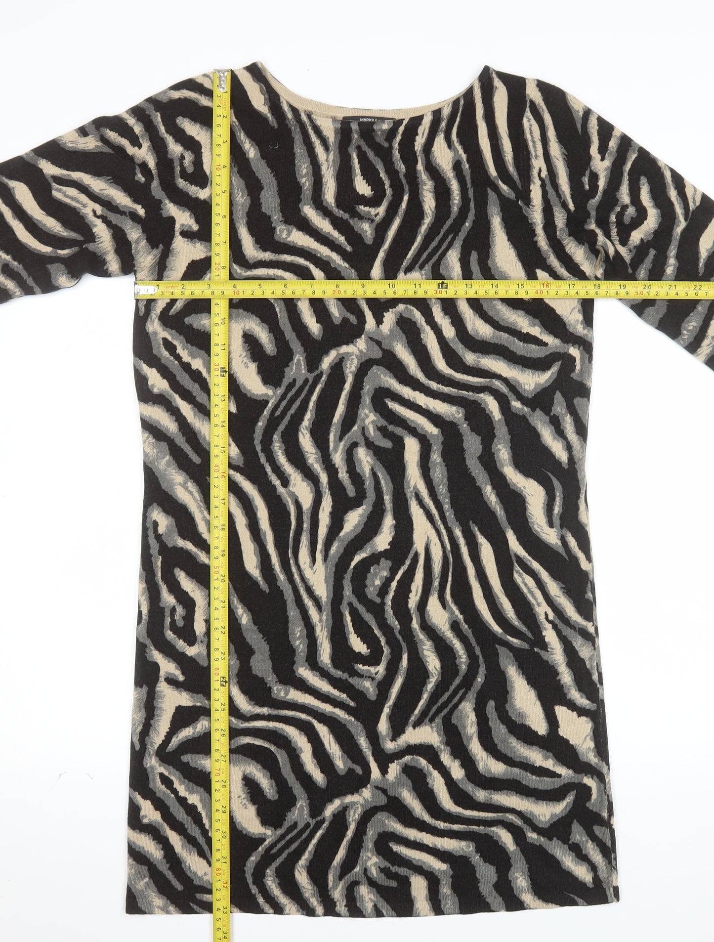 Marks and Spencer Women’s Multicoloured Animal Print 3/4 Sleeve Tunic Jumper Size 14