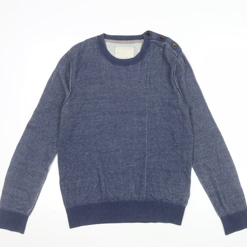 Banana Republic Men’s Blue Cotton Crew Neck Button Jumper Size S