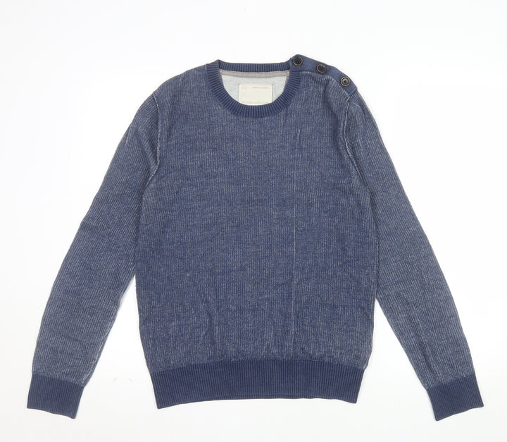 Banana Republic Men’s Blue Cotton Crew Neck Button Jumper Size S