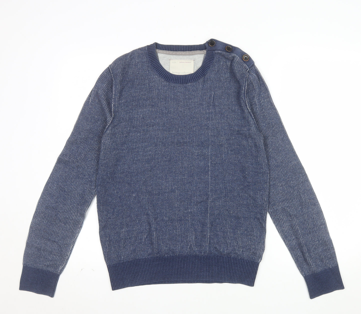 Banana Republic Men’s Blue Cotton Crew Neck Button Jumper Size S