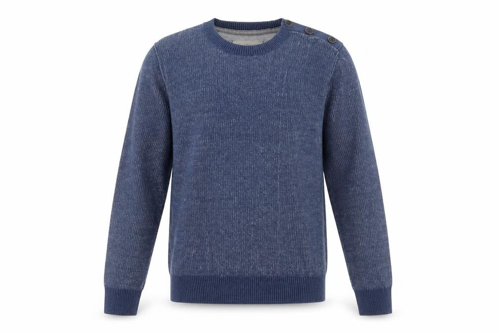 Front view of Banana Republic Men’s Blue Cotton Crew Neck Button Jumper, size S