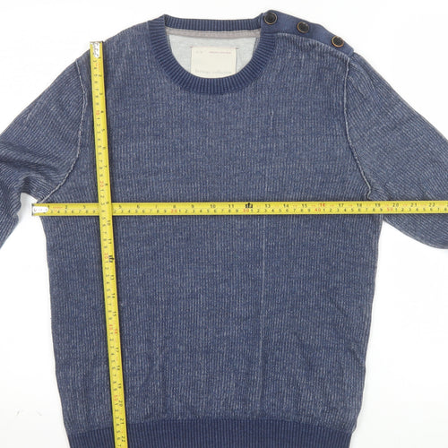 Banana Republic Men’s Blue Cotton Crew Neck Button Jumper Size S
