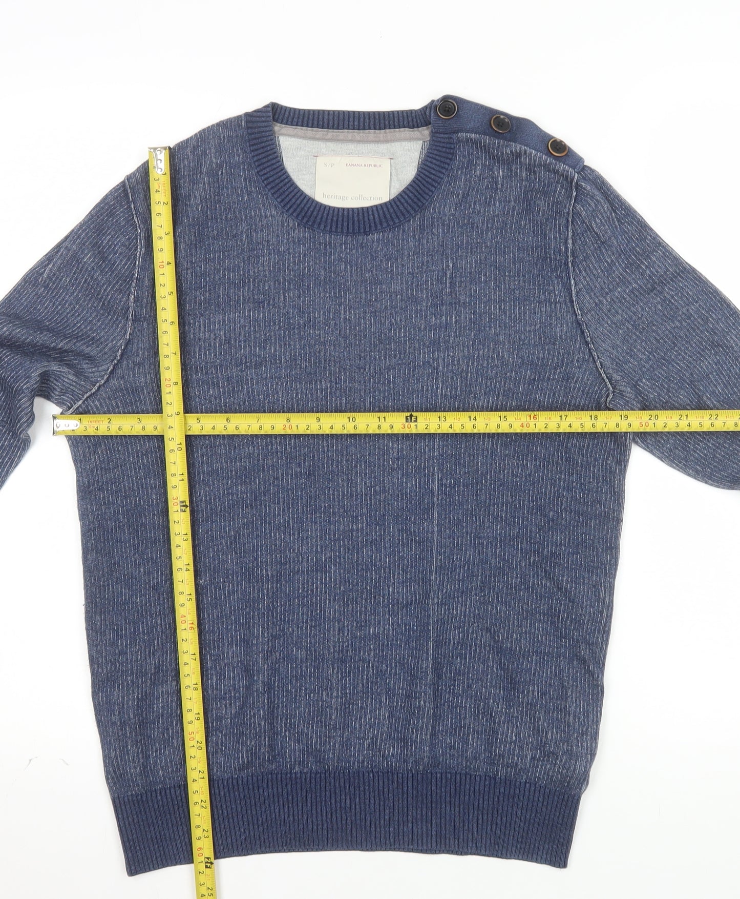 Banana Republic Men’s Blue Cotton Crew Neck Button Jumper Size S